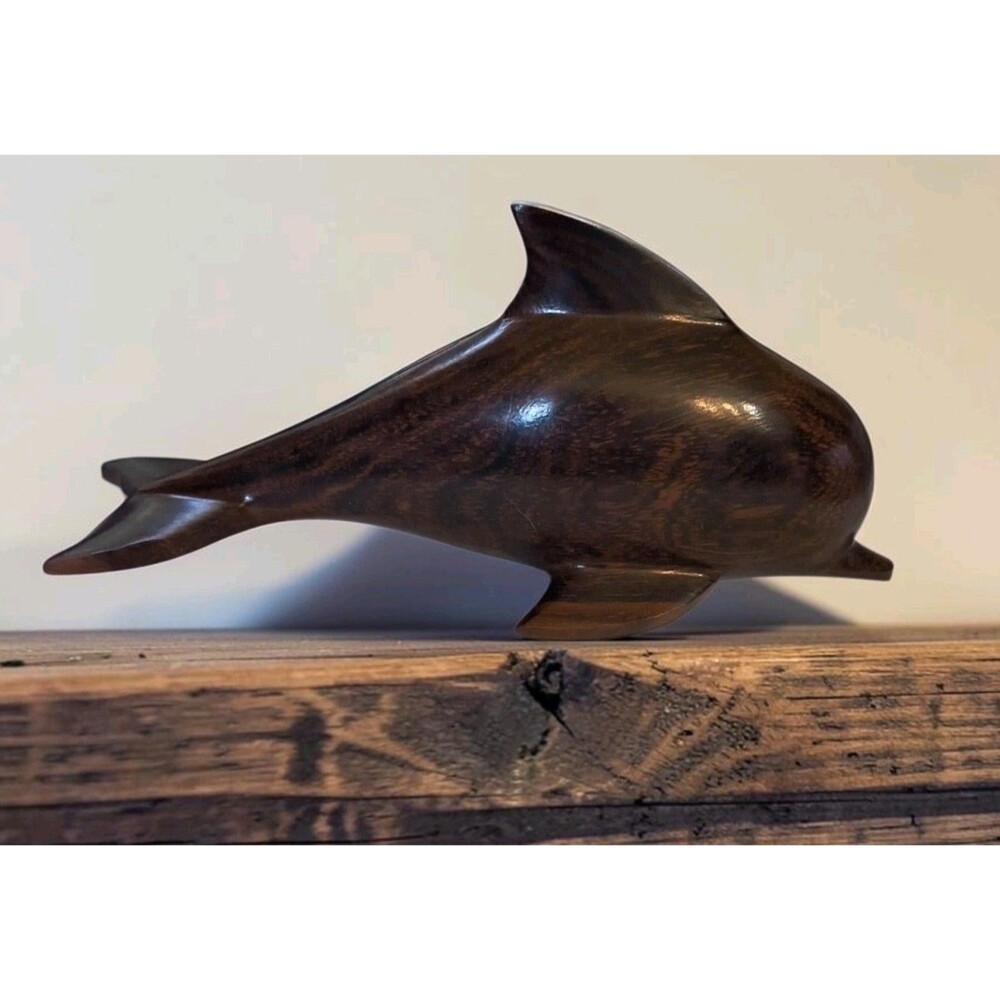 Vintage Ironwood Hand Carved 5" Dolphin Statue Figure Decor Ocean Nautical